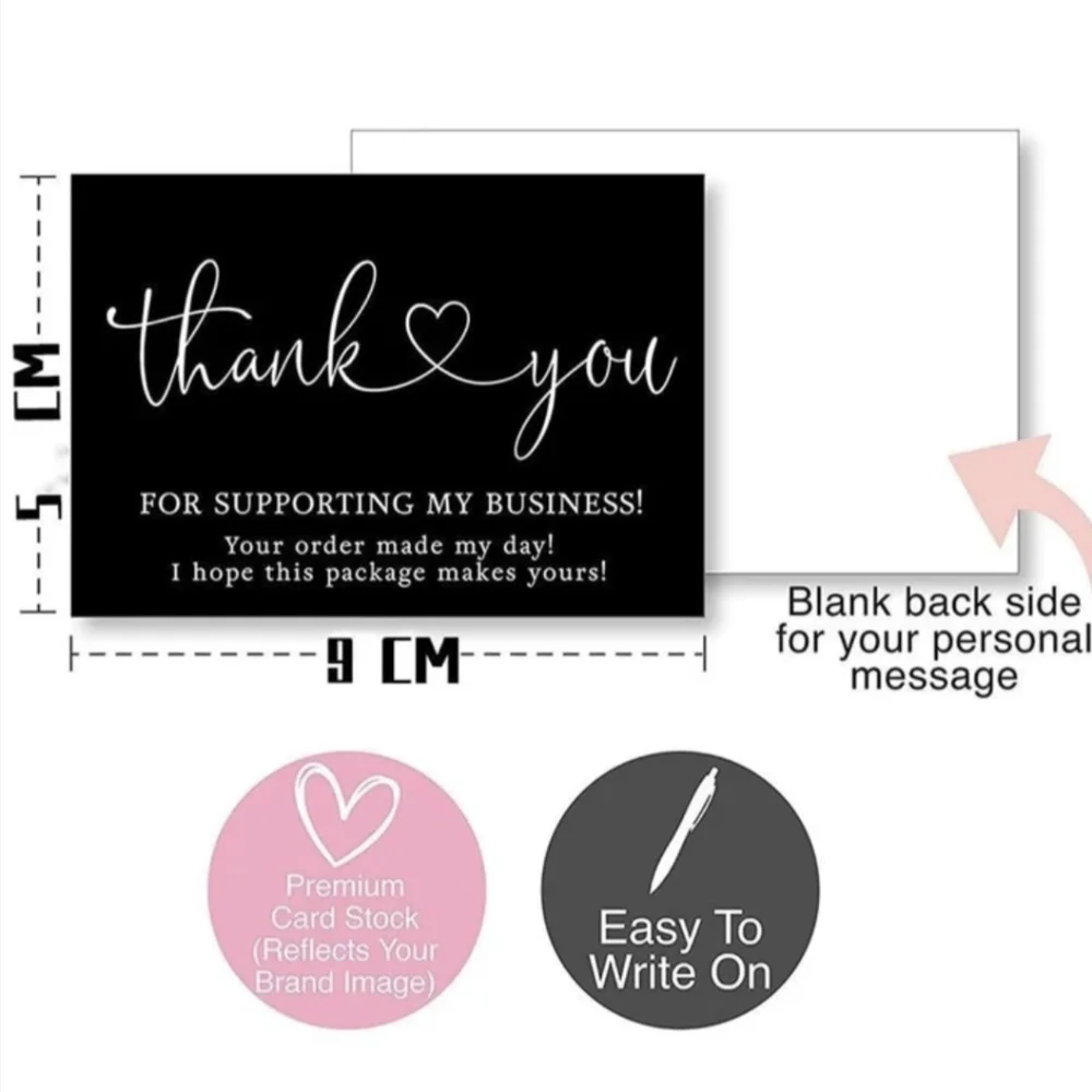 ★ 25 Black Thank You Cards Small Business Packaging Inserts Elegant
